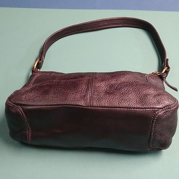 The Sak Pebbled Black Leather Shoulder Bag Zipper Top Snap Front Pocket - Picture 5 of 16